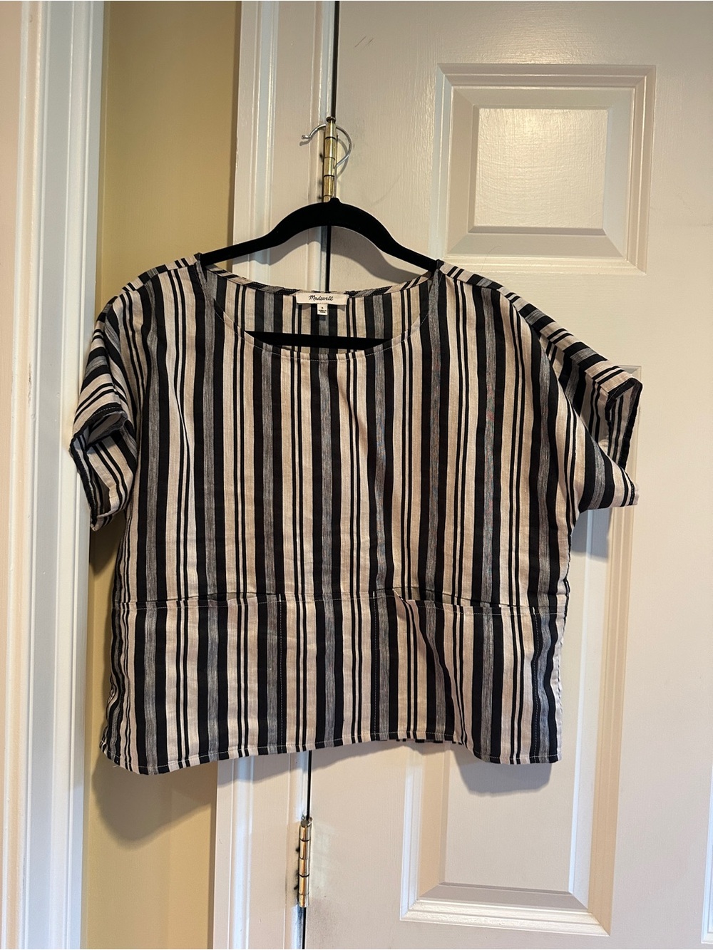 Madewell Striped Boxy Short Sleeve Top Black Cream Size S